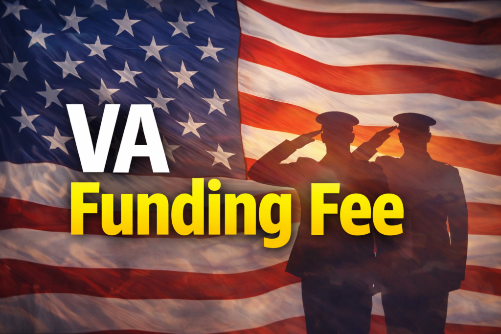 VA funding fee explained with patriotic background and American flag