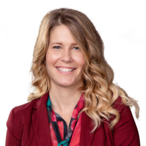 Professional headshot of Mary Cables, Loan Officer at Morgan Financial, smiling in a red blazer against a white background.