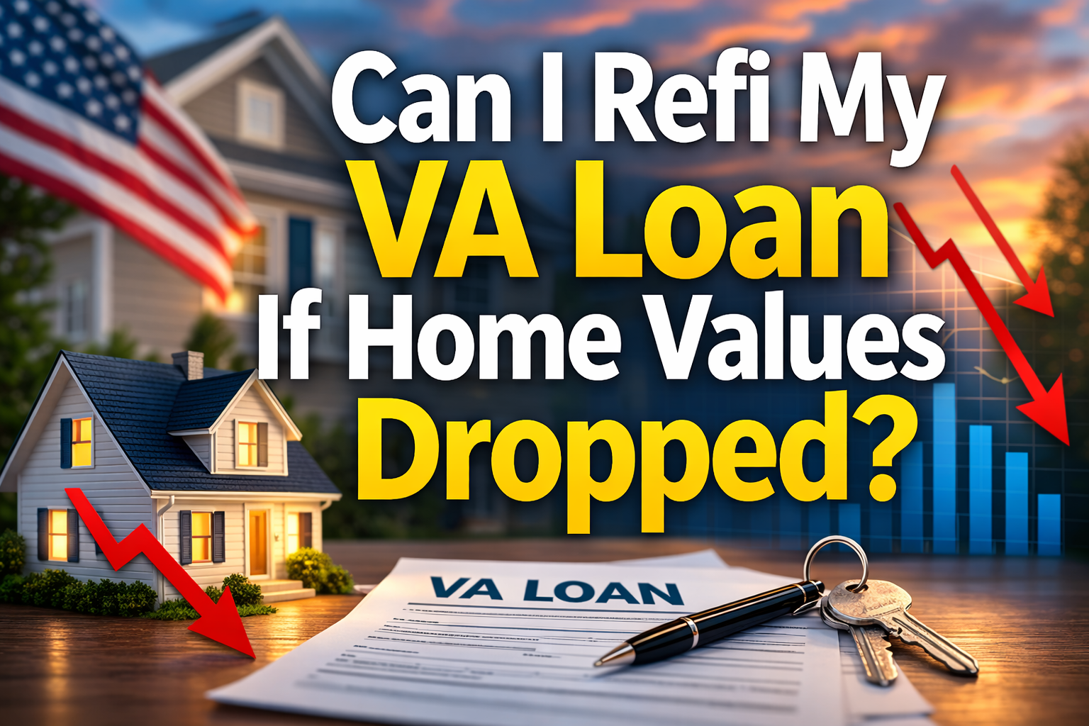 Can I refi my VA loan if home values dropped with house and downward value arrow