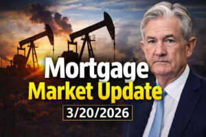 Mortgage market update March 20 2026 showing oil prices and Jerome Powell impacting interest rates