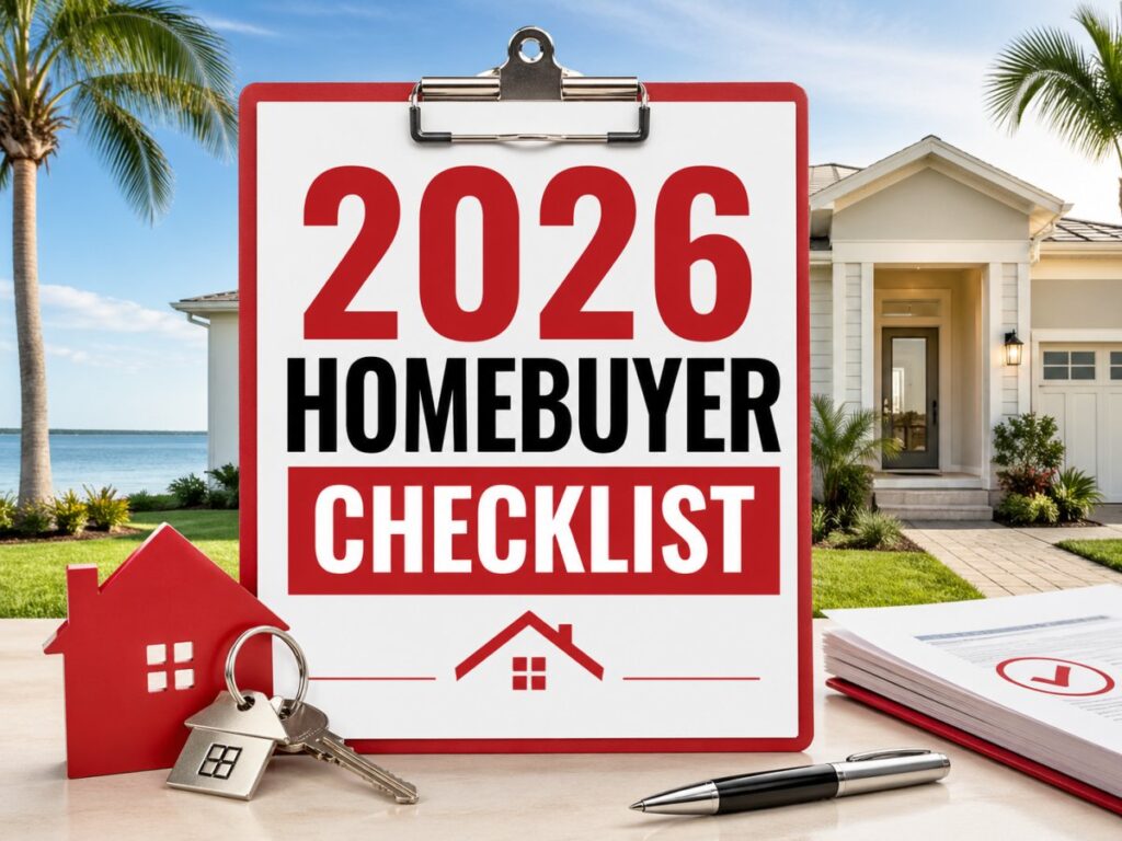 2026 Homebuyer Checklist thumbnail featuring a clipboard, keys, mortgage documents, and a Florida home for Melbourne and Brevard County buyers.