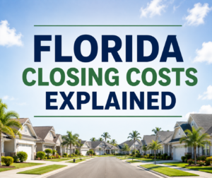 Florida Closing Costs Explained graphic with bold centered text over a Florida neighborhood background.