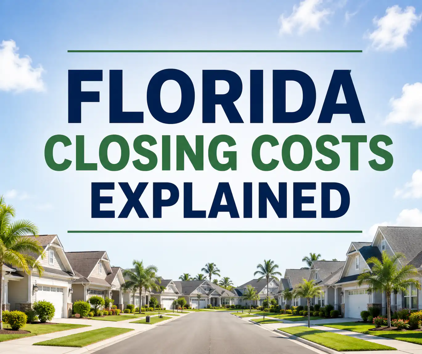Florida Closing Costs Explained graphic with bold centered text over a Florida neighborhood background.